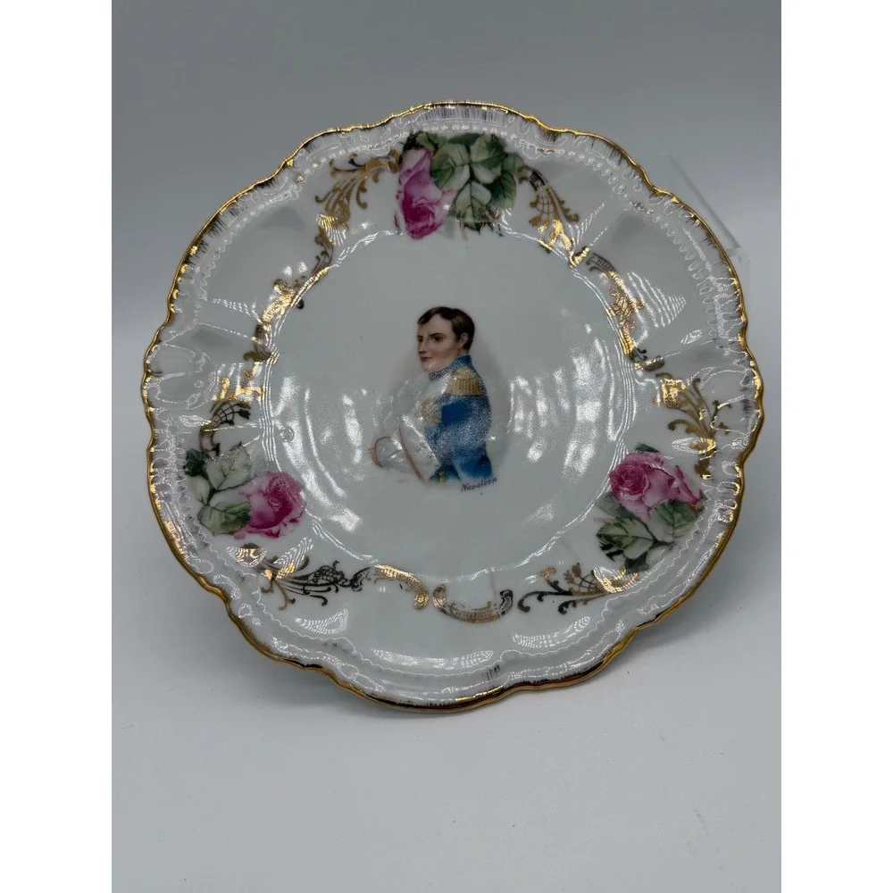PM Bavaria Napoleon Portrait Plate Collectible White Good Vintage Gold Gilt Rose